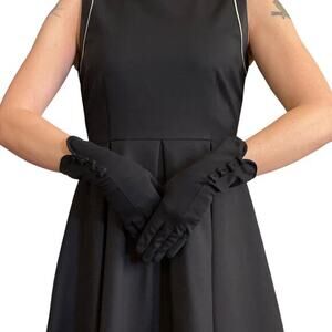 Vintage Crescendoe Black Cotton Leather-Tailored Bow Detail Formal Gloves Size 7